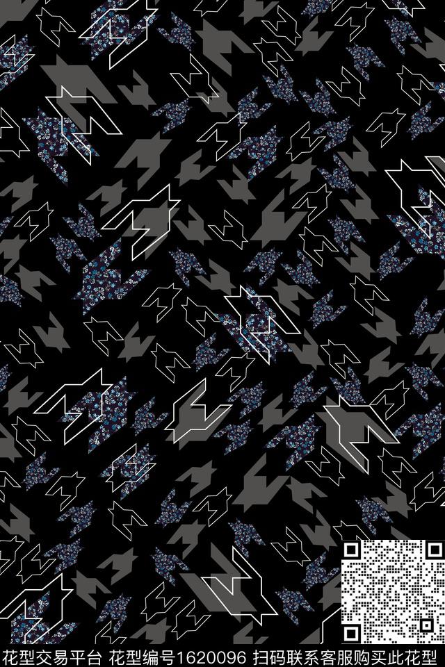 小碎花千鸟格满版散花数码印花华亿平台下载（图片编号: 1620096） - 瓦栏（Walan）