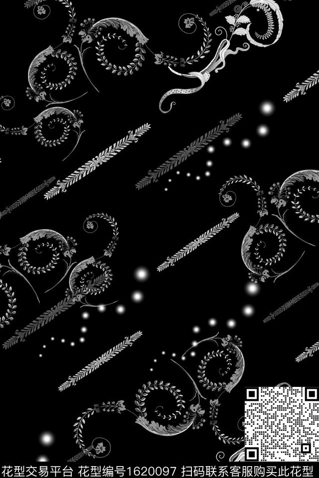 民族风卷草波点数码印花华亿平台下载（图片编号: 1620097） - 瓦栏（Walan）
