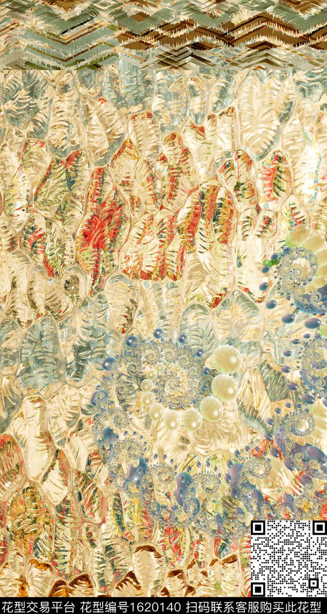 抽象定位花混合拼接数码印花华亿平台下载（图片编号: 1620140） - 瓦栏（Walan）