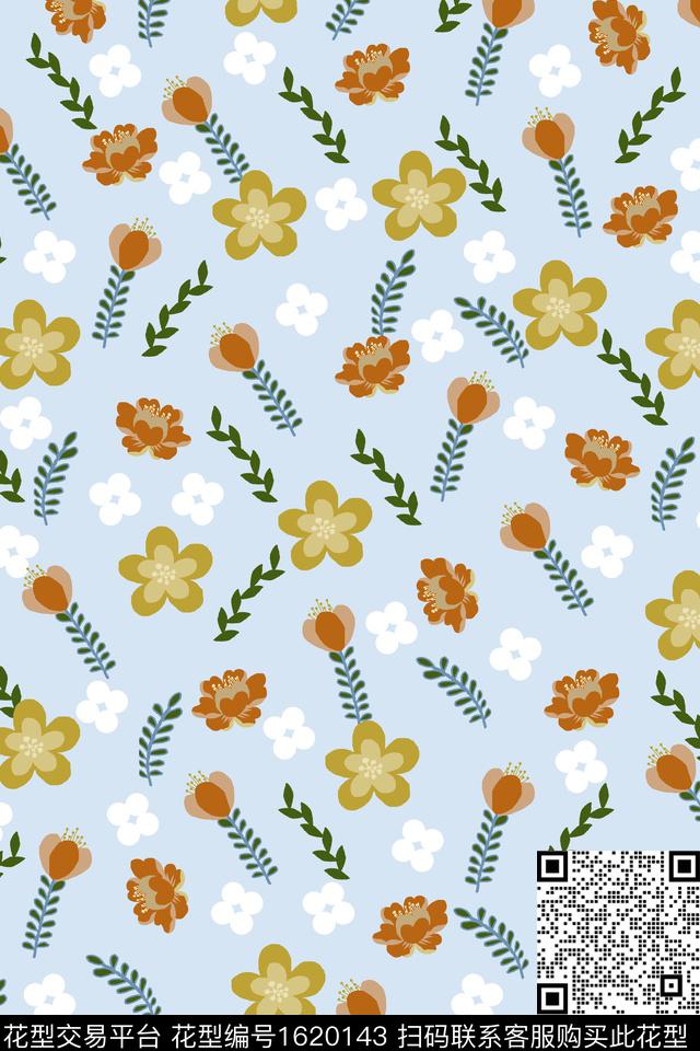 满版散花手绘花卉绿植树叶传统印花华亿平台下载（图片编号: 1620143） - 瓦栏（Walan）