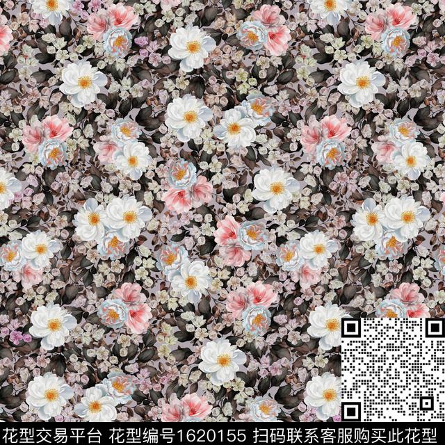 花卉满版散花水彩花卉数码印花华亿平台下载（图片编号: 1620155） - 瓦栏（Walan）