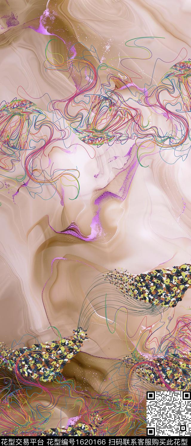 晕染肌理线条彩色几何数码印花华亿平台下载（图片编号: 1620166） - 瓦栏（Walan）