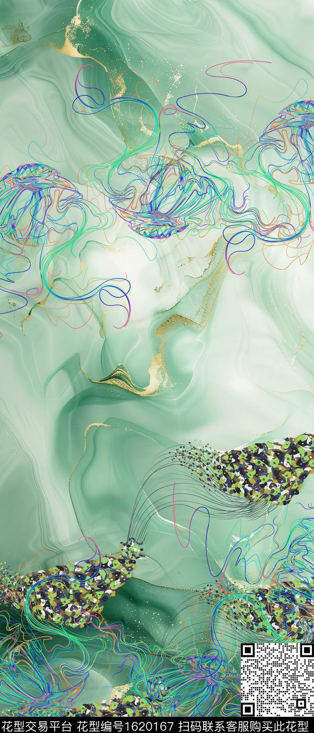 线条渐变定位花数码印花华亿平台下载（图片编号: 1620167） - 瓦栏（Walan）