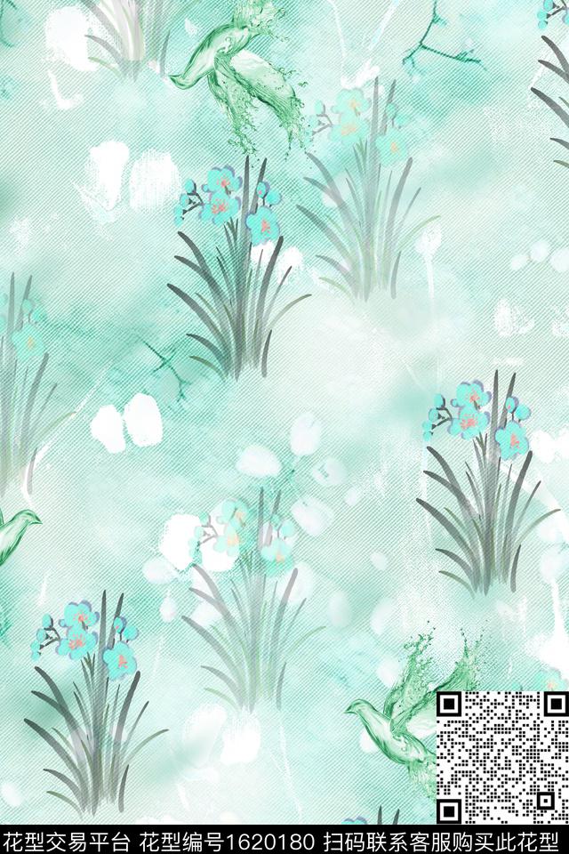 晕染肌理水彩花卉抽象数码印花华亿平台下载（图片编号: 1620180） - 瓦栏（Walan）