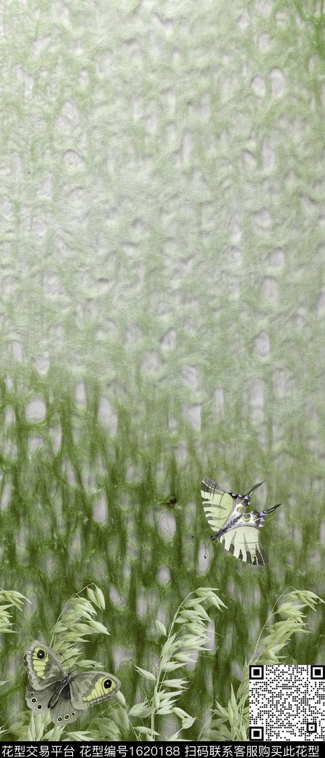 晕染肌理蝴蝶麦穗数码印花华亿平台下载（图片编号: 1620188） - 瓦栏（Walan）