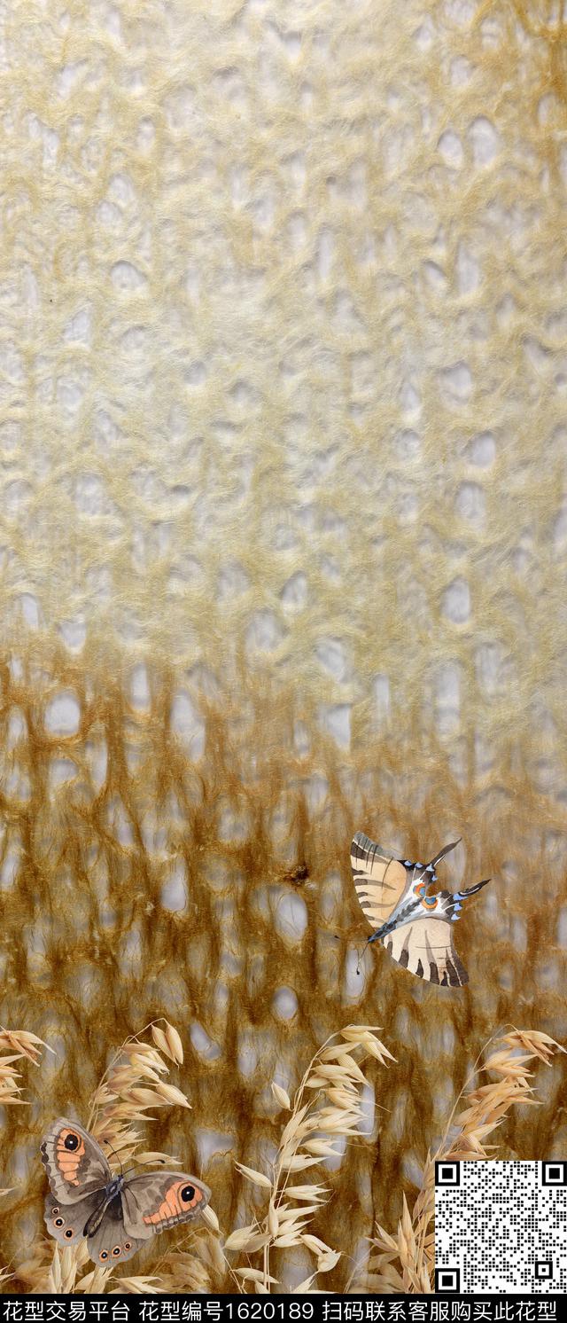 蝴蝶麦穗定位花数码印花华亿平台下载（图片编号: 1620189） - 瓦栏（Walan）