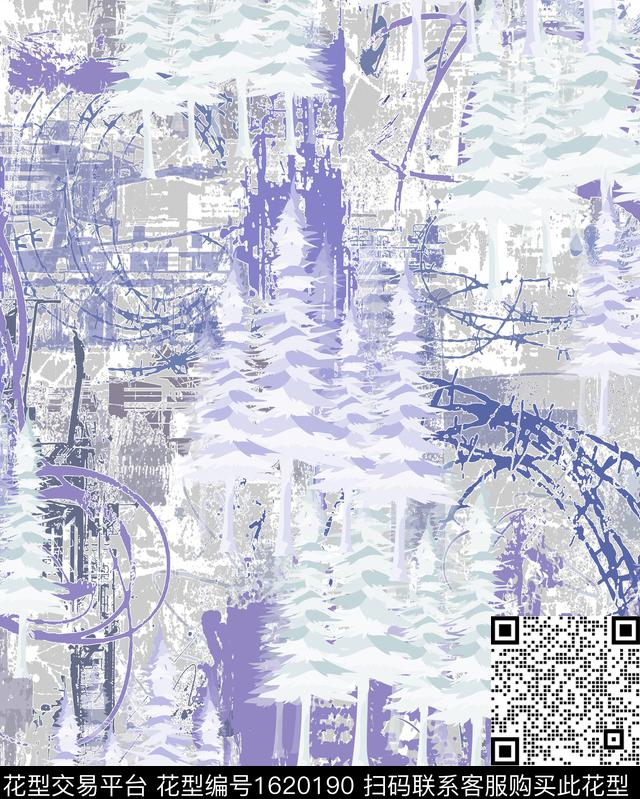 彩色几何抽象树林数码印花华亿平台下载（图片编号: 1620190） - 瓦栏（Walan）