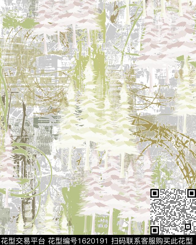 抽象树林晕染肌理数码印花华亿平台下载（图片编号: 1620191） - 瓦栏（Walan）
