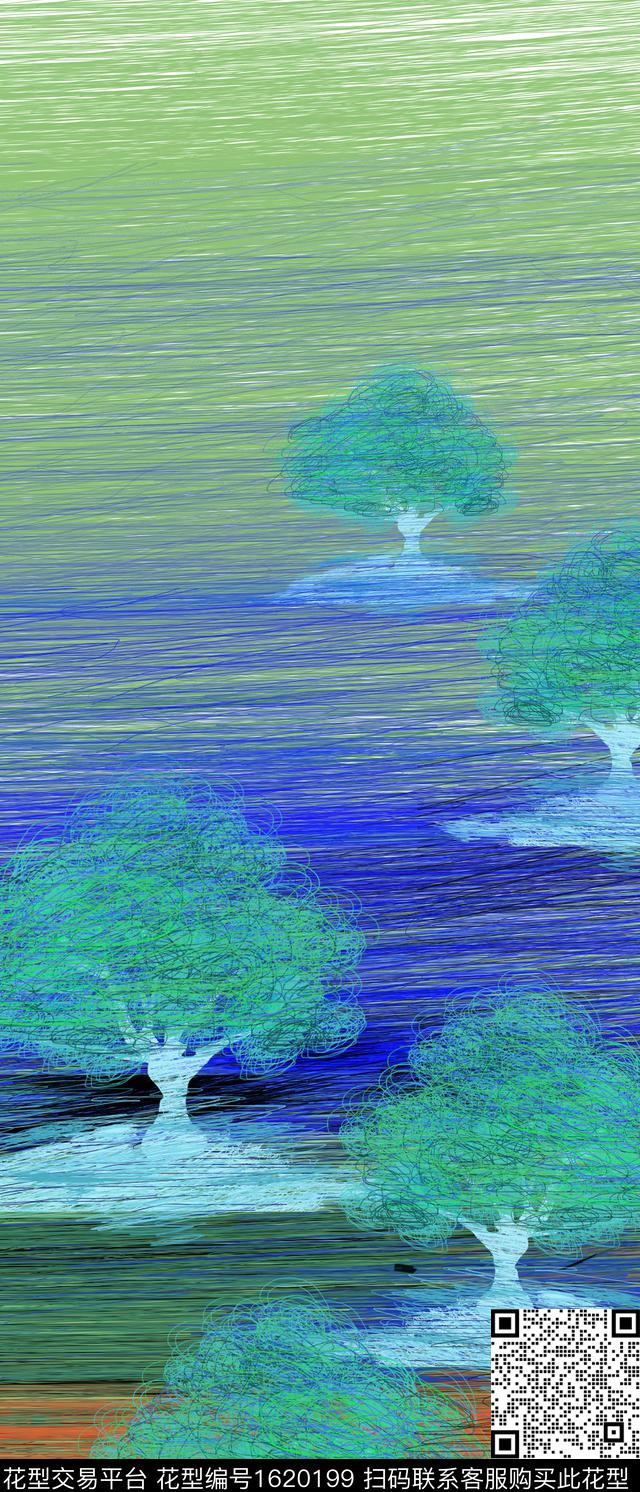 晕染肌理线条画树林数码印花华亿平台下载（图片编号: 1620199） - 瓦栏（Walan）