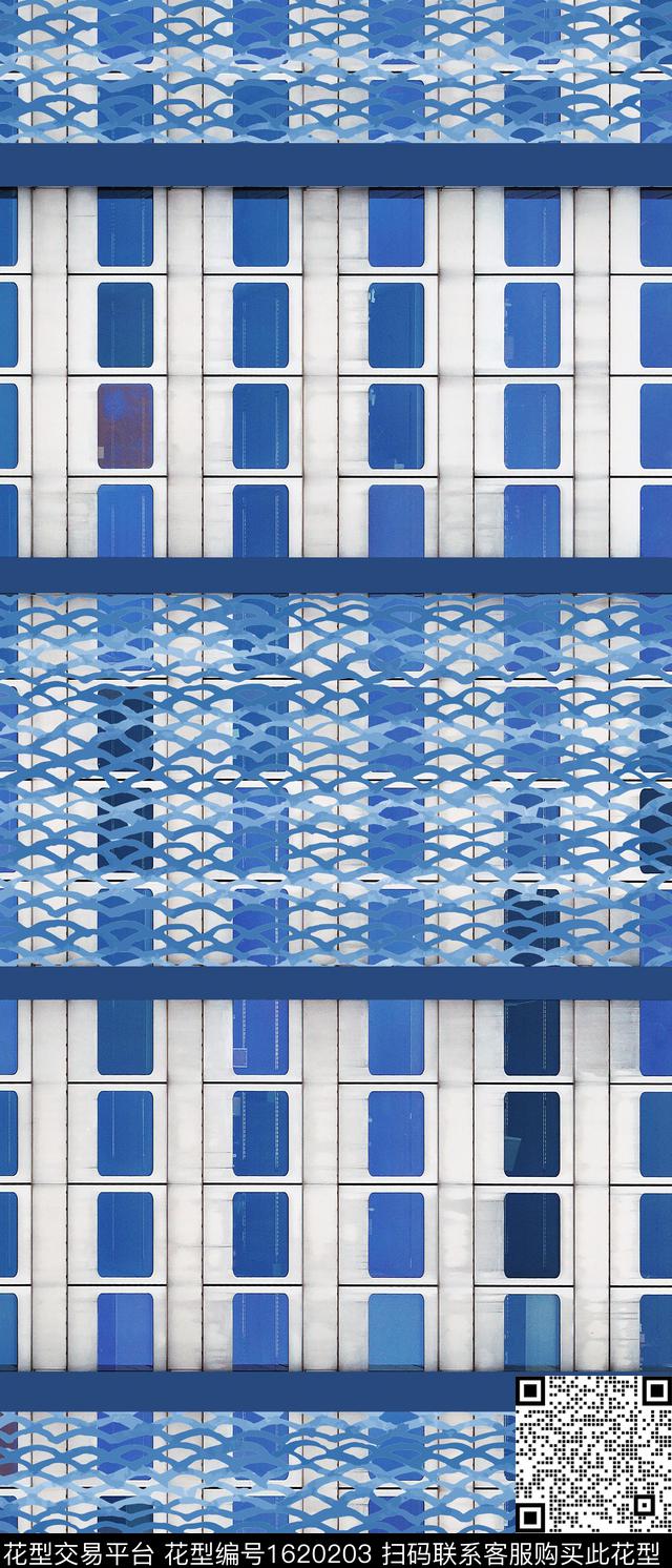 几何格子波浪纹数码印花华亿平台下载（图片编号: 1620203） - 瓦栏（Walan）