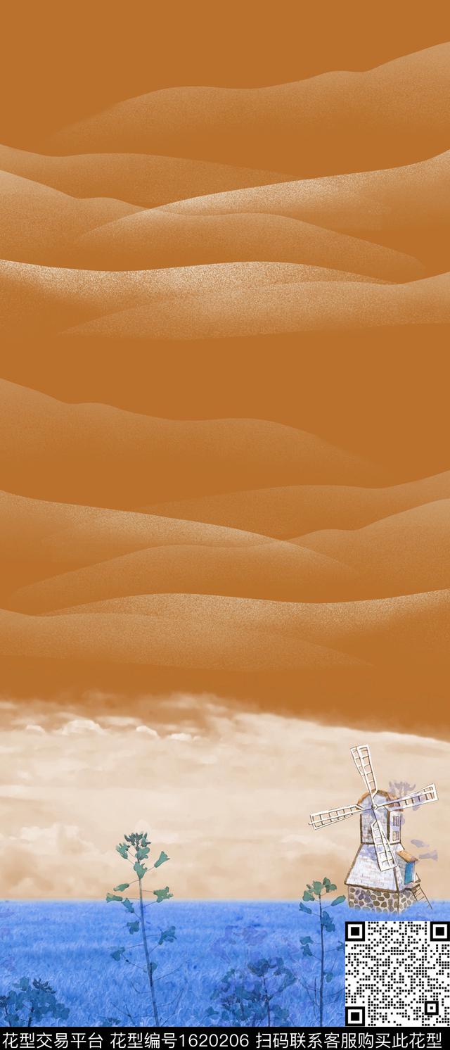 小清新天空水彩花卉数码印花华亿平台下载（图片编号: 1620206） - 瓦栏（Walan）