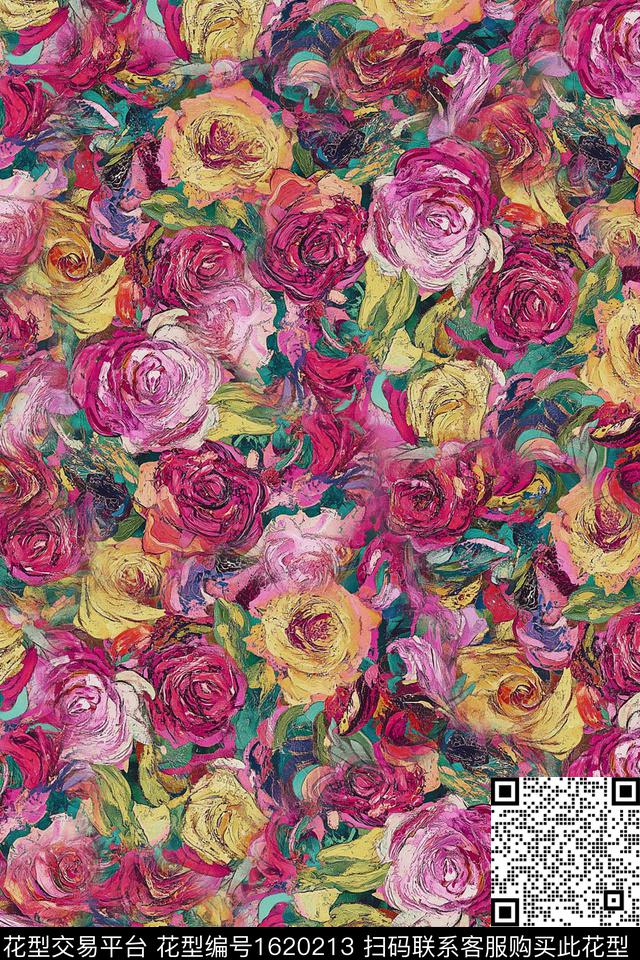 满版散花油画华亿平台数码印花华亿平台下载（图片编号: 1620213） - 瓦栏（Walan）