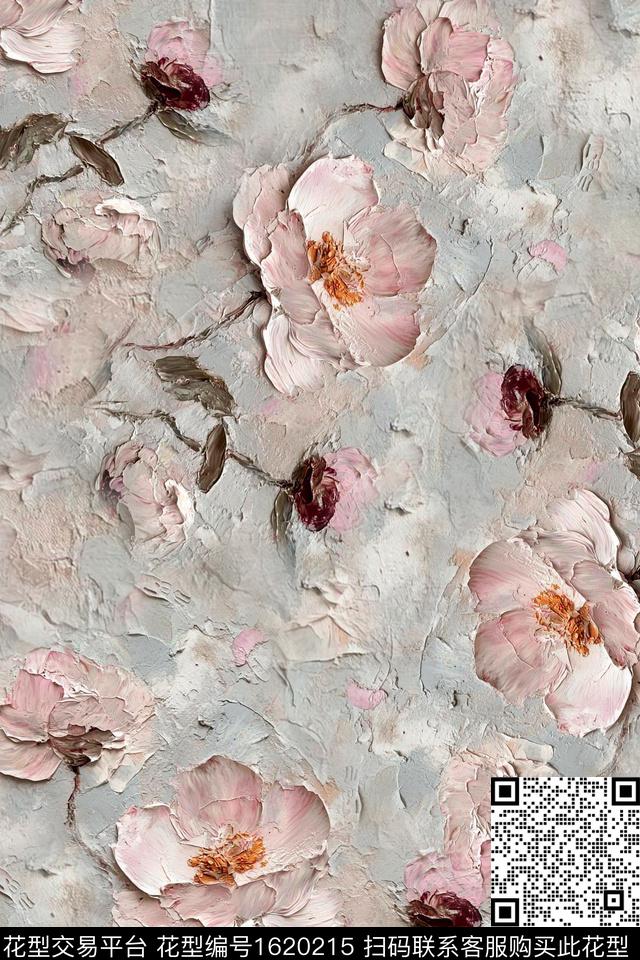 花卉油画华亿平台肌理数码印花华亿平台下载（图片编号: 1620215） - 瓦栏（Walan）