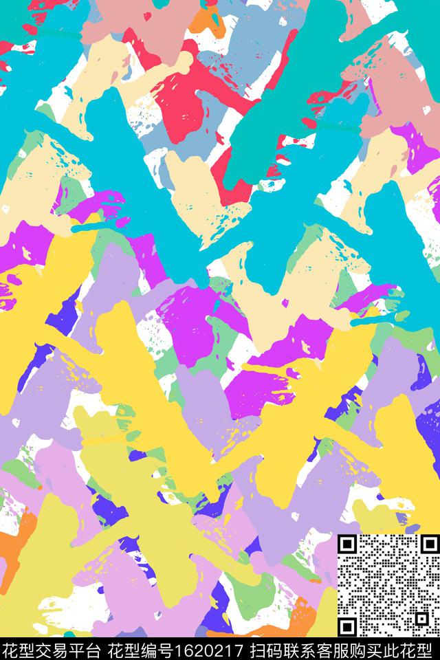 抽象涂鸦七彩数码印花华亿平台下载（图片编号: 1620217） - 瓦栏（Walan）