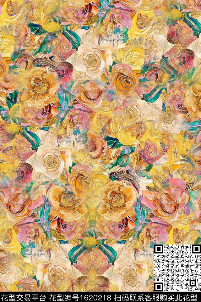 抽象抽象花卉数码印花华亿平台下载（图片编号: 1620218） - 瓦栏（Walan）