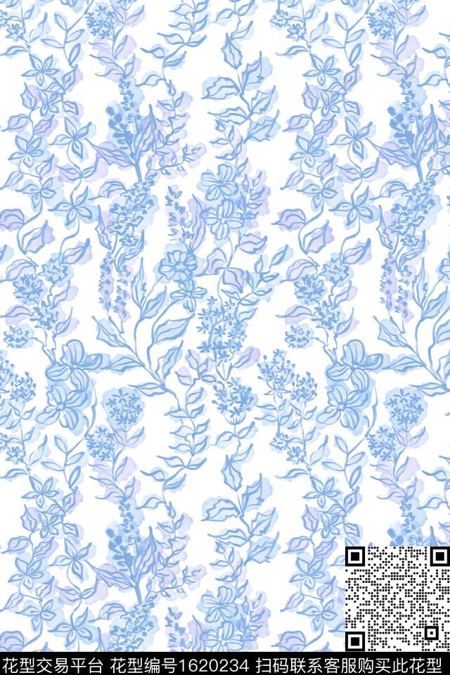 小清新清爽底花卉花卉数码印花华亿平台下载（图片编号: 1620234） - 瓦栏（Walan）
