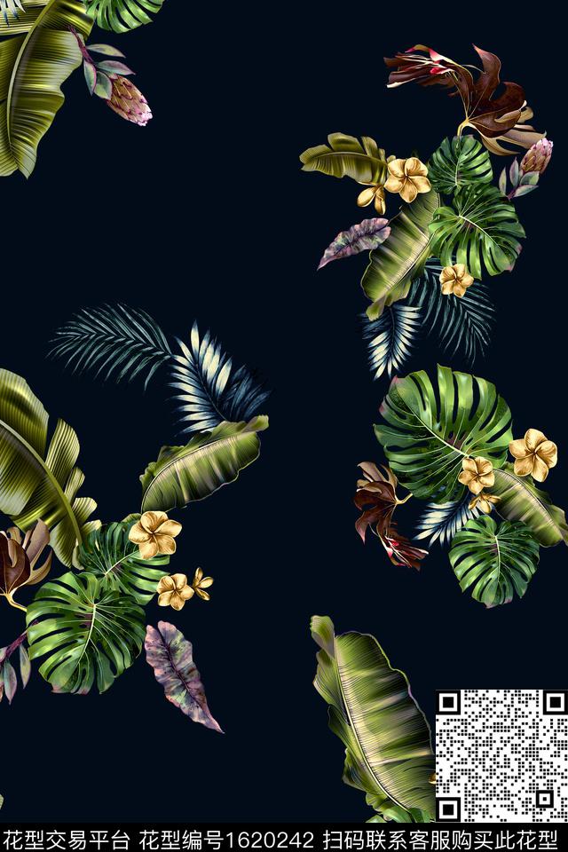 花卉热带华亿平台棕榈树数码印花华亿平台下载（图片编号: 1620242） - 瓦栏（Walan）