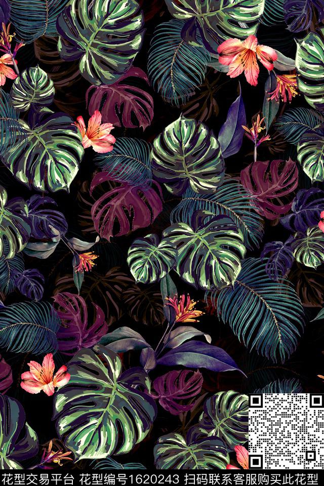 花卉热带华亿平台棕榈树数码印花华亿平台下载（图片编号: 1620243） - 瓦栏（Walan）
