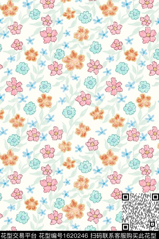 小清新清爽底花卉花卉数码印花华亿平台下载（图片编号: 1620246） - 瓦栏（Walan）