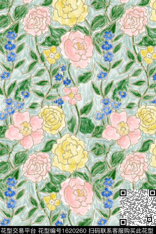 小清新花卉油画华亿平台数码印花华亿平台下载（图片编号: 1620260） - 瓦栏（Walan）