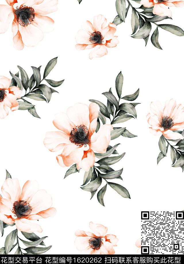 花卉清爽底花卉绿植树叶数码印花华亿平台下载（图片编号: 1620262） - 瓦栏（Walan）