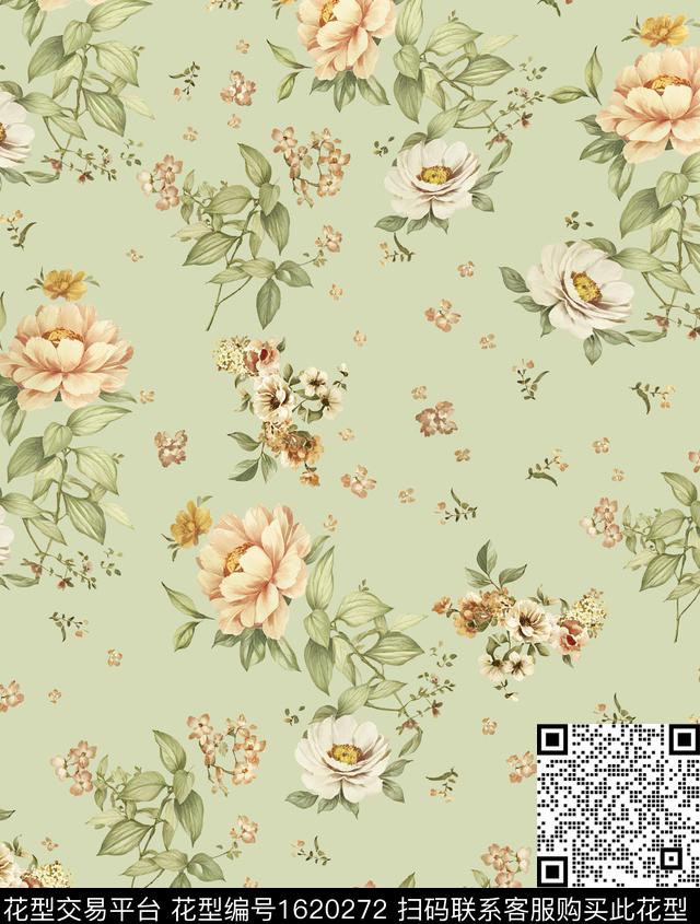 花卉清爽底花卉数码印花华亿平台下载（图片编号: 1620272） - 瓦栏（Walan）