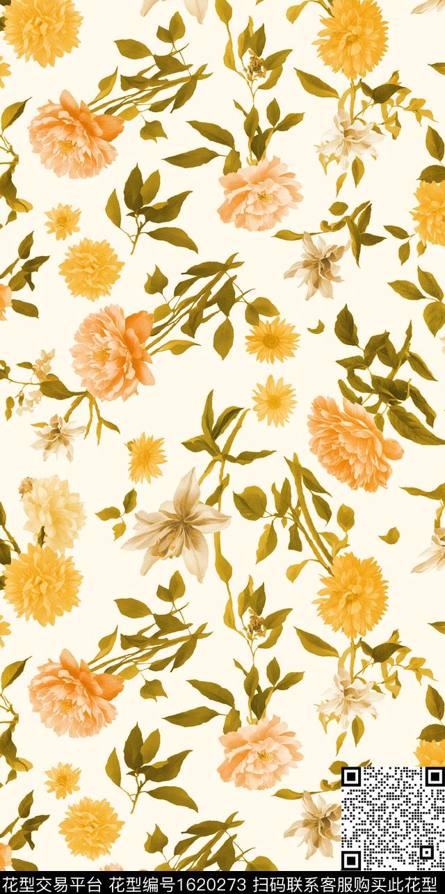 花卉满版散花清爽底花卉数码印花华亿平台下载（图片编号: 1620273） - 瓦栏（Walan）