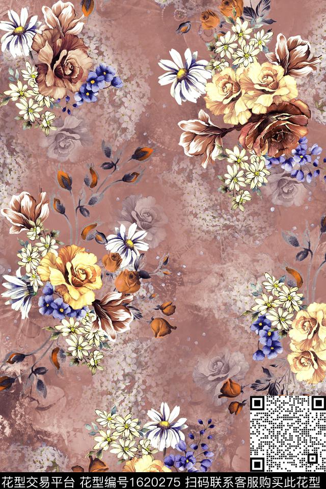 花卉中老年复古数码印花华亿平台下载（图片编号: 1620275） - 瓦栏（Walan）