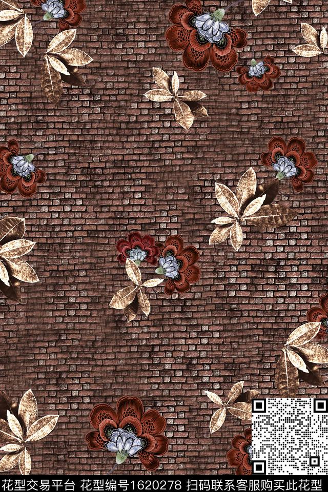 花卉中老年复古数码印花华亿平台下载（图片编号: 1620278） - 瓦栏（Walan）