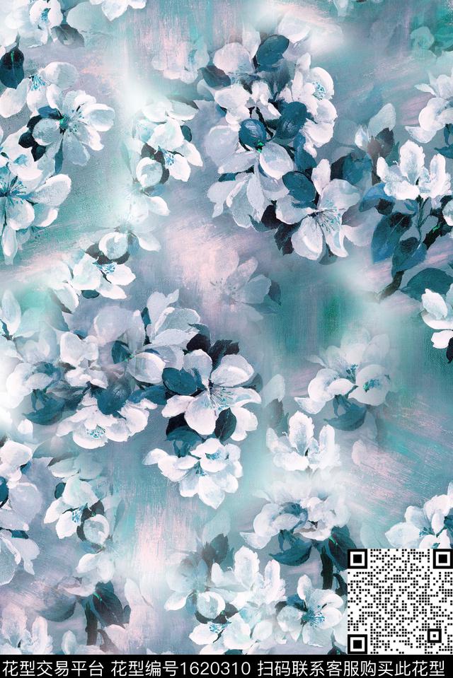 小清新晕染肌理花卉数码印花华亿平台下载（图片编号: 1620310） - 瓦栏（Walan）