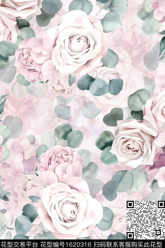 花卉水彩花卉影花数码印花华亿平台下载（图片编号: 1620316） - 瓦栏（Walan）