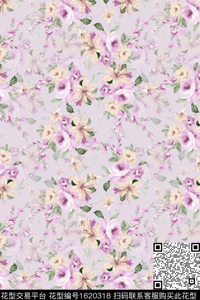 花卉满版散花数码印花华亿平台下载（图片编号: 1620318） - 瓦栏（Walan）