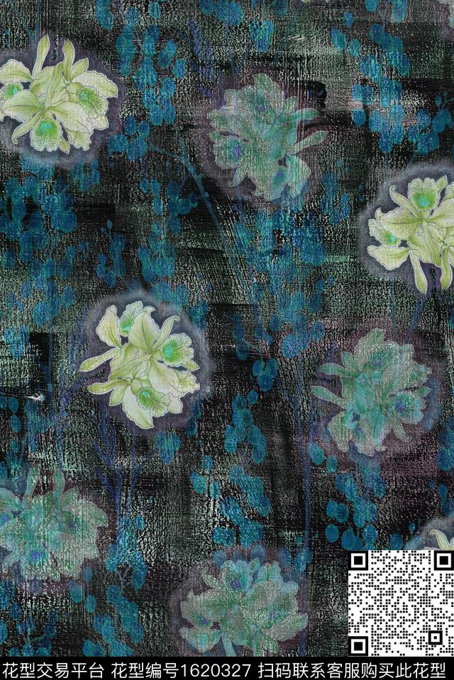 晕染肌理水彩花卉抽象数码印花华亿平台下载（图片编号: 1620327） - 瓦栏（Walan）
