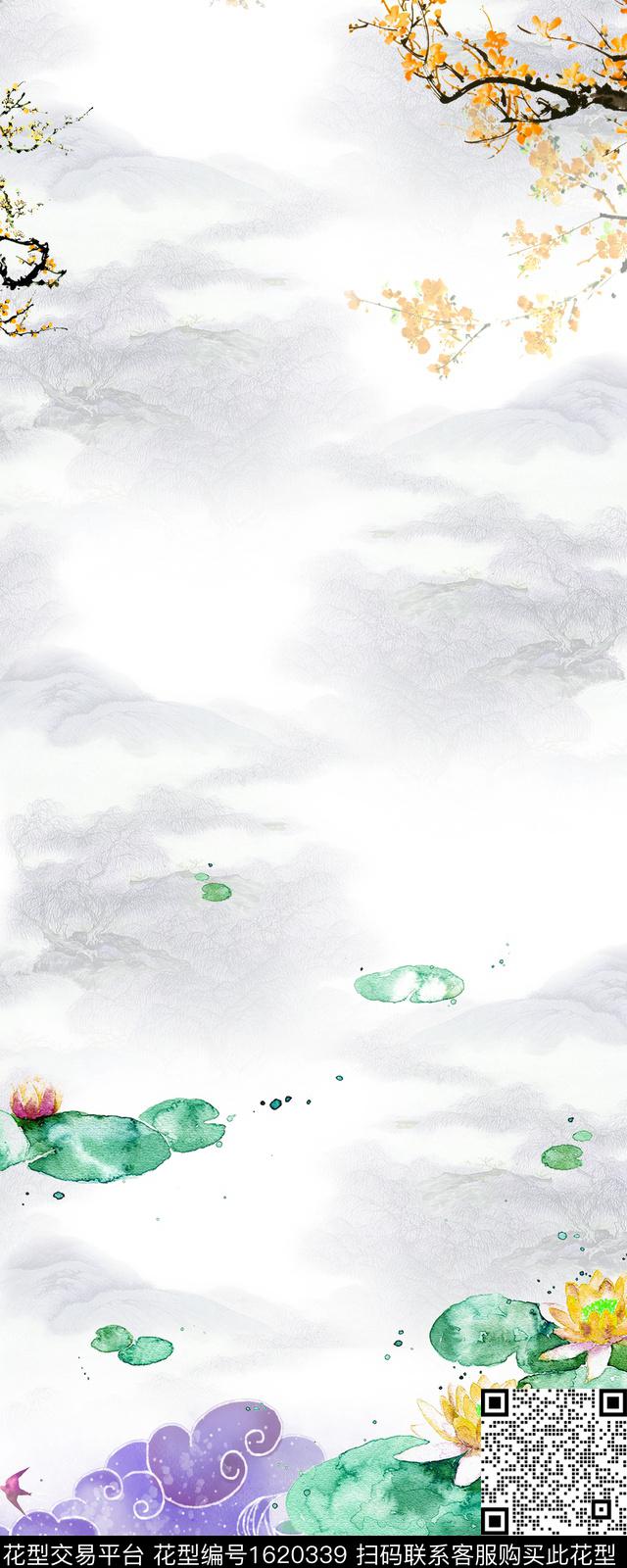梅花晕染肌理水彩花卉数码印花华亿平台下载（图片编号: 1620339） - 瓦栏（Walan）