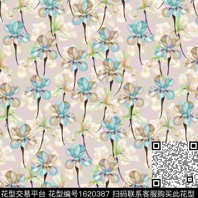 花卉影花满版散花数码印花华亿平台下载（图片编号: 1620387） - 瓦栏（Walan）