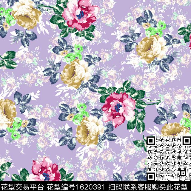 花卉剪影手绘数码印花华亿平台下载（图片编号: 1620391） - 瓦栏（Walan）