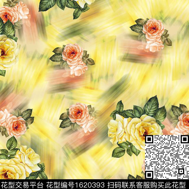 花卉笔触渐变数码印花华亿平台下载（图片编号: 1620393） - 瓦栏（Walan）