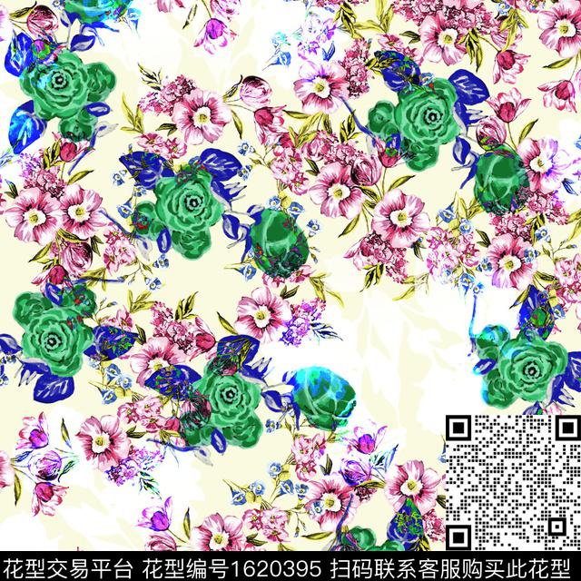 花卉剪影满版散花数码印花华亿平台下载（图片编号: 1620395） - 瓦栏（Walan）