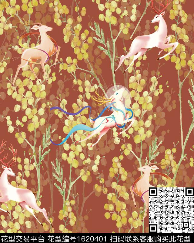 小清新水彩花卉九色鹿数码印花华亿平台下载（图片编号: 1620401） - 瓦栏（Walan）