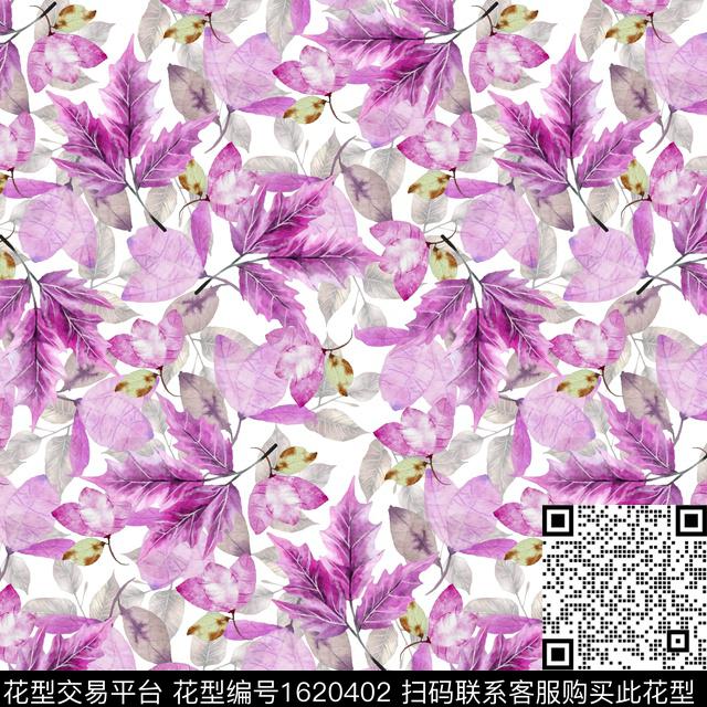 水彩绿植树叶数码印花华亿平台下载（图片编号: 1620402） - 瓦栏（Walan）