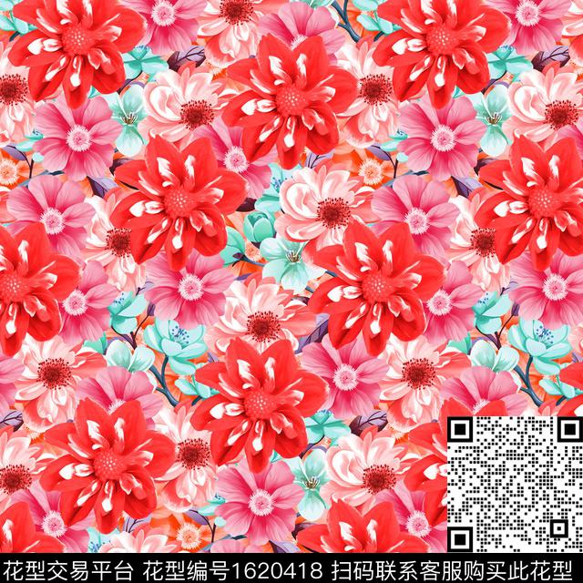 花卉满版散花数码印花华亿平台下载（图片编号: 1620418） - 瓦栏（Walan）