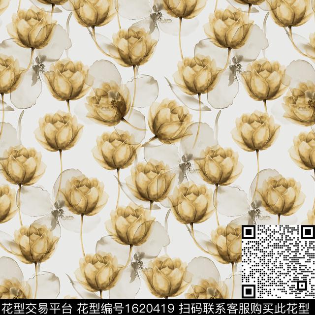 花卉水彩花卉影花数码印花华亿平台下载（图片编号: 1620419） - 瓦栏（Walan）