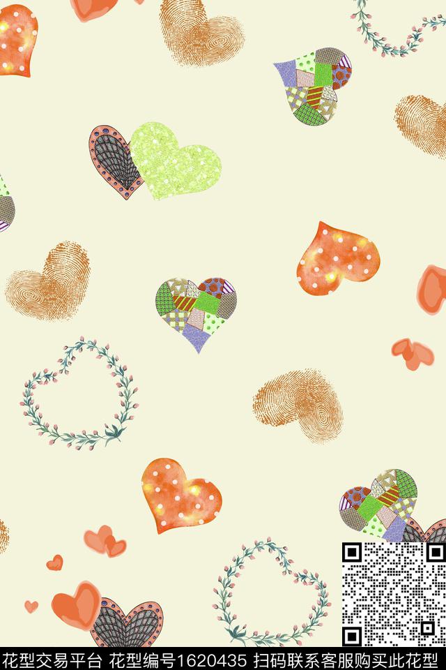 小清新水彩花卉爱心数码印花华亿平台下载（图片编号: 1620435） - 瓦栏（Walan）