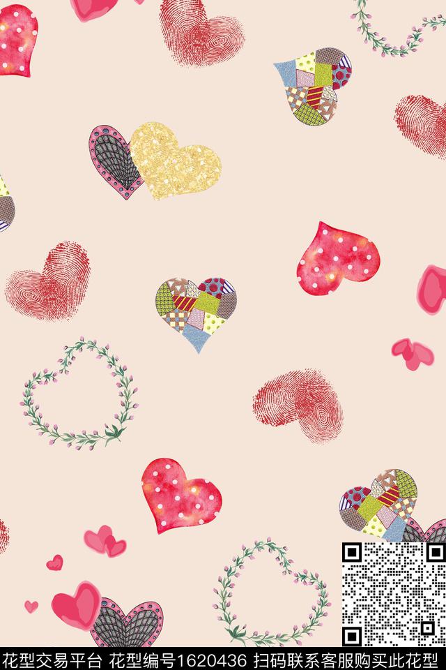 小清新水彩爱心数码印花华亿平台下载（图片编号: 1620436） - 瓦栏（Walan）