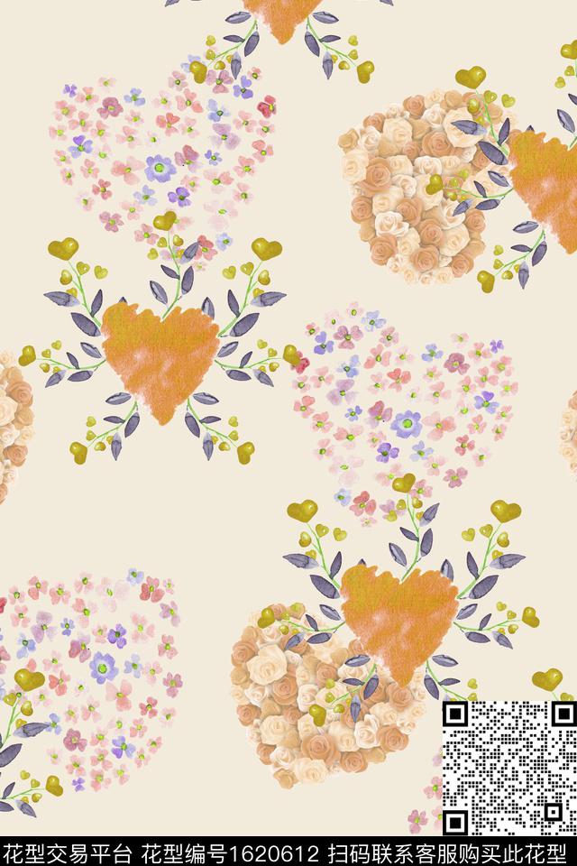 爱心小碎花水彩花卉数码印花华亿平台下载（图片编号: 1620612） - 瓦栏（Walan）