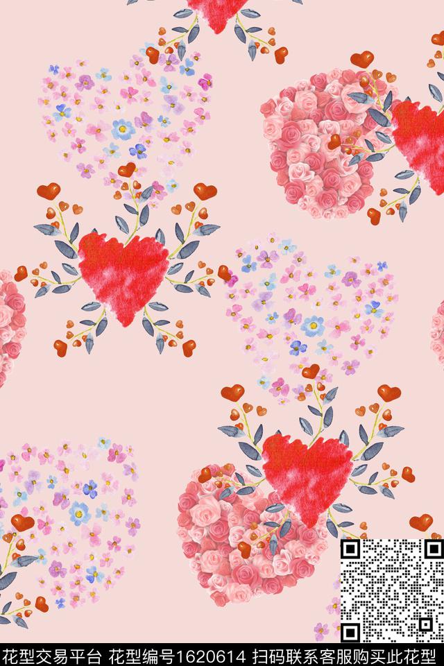爱心小碎花水彩花卉数码印花华亿平台下载（图片编号: 1620614） - 瓦栏（Walan）