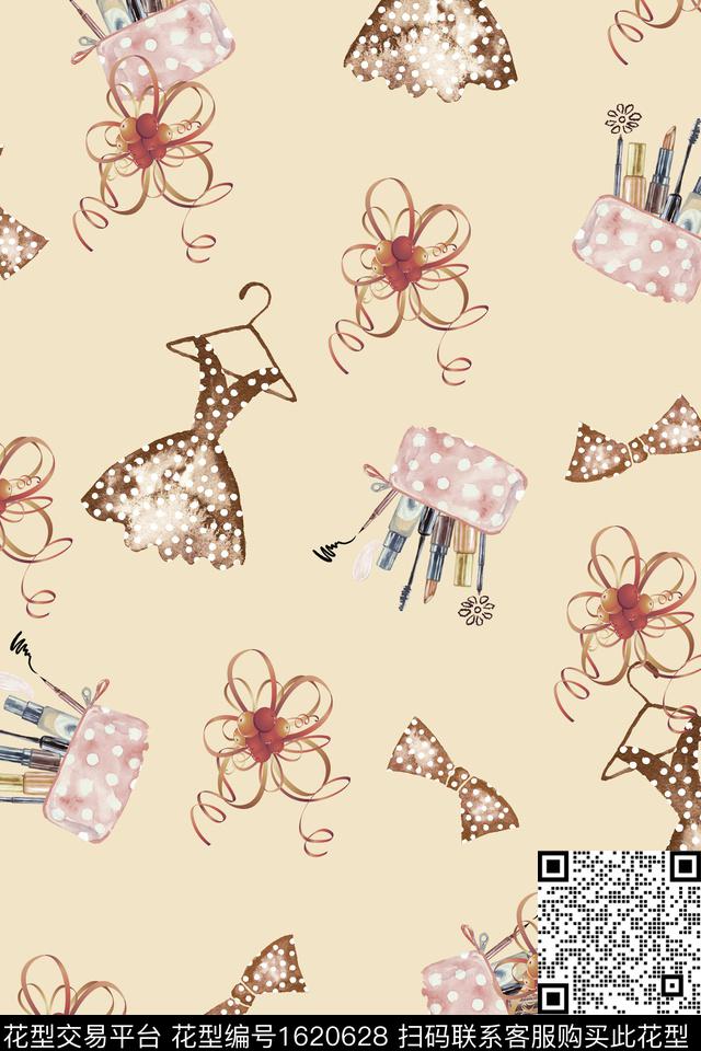 蝴蝶结化妆包花卉数码印花华亿平台下载（图片编号: 1620628） - 瓦栏（Walan）