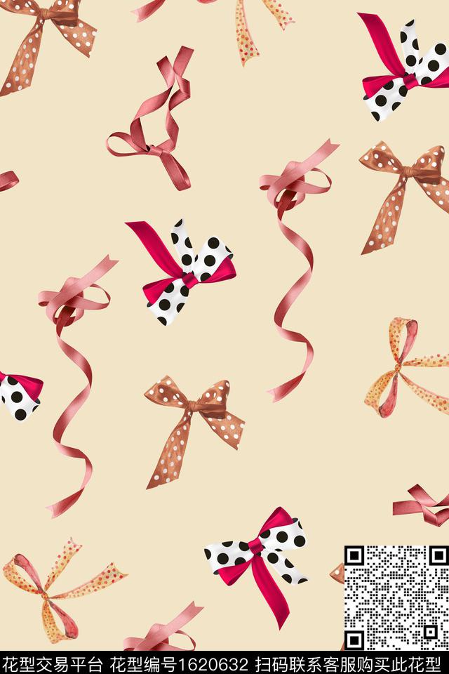 小清新蝴蝶结水彩数码印花华亿平台下载（图片编号: 1620632） - 瓦栏（Walan）
