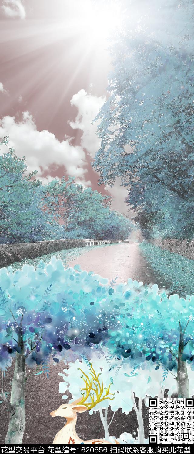 水彩花卉风景定位九色鹿数码印花华亿平台下载（图片编号: 1620656） - 瓦栏（Walan）