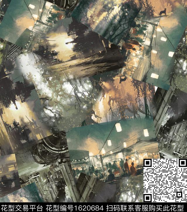 风景艺术拼贴建筑数码印花华亿平台下载（图片编号: 1620684） - 瓦栏（Walan）